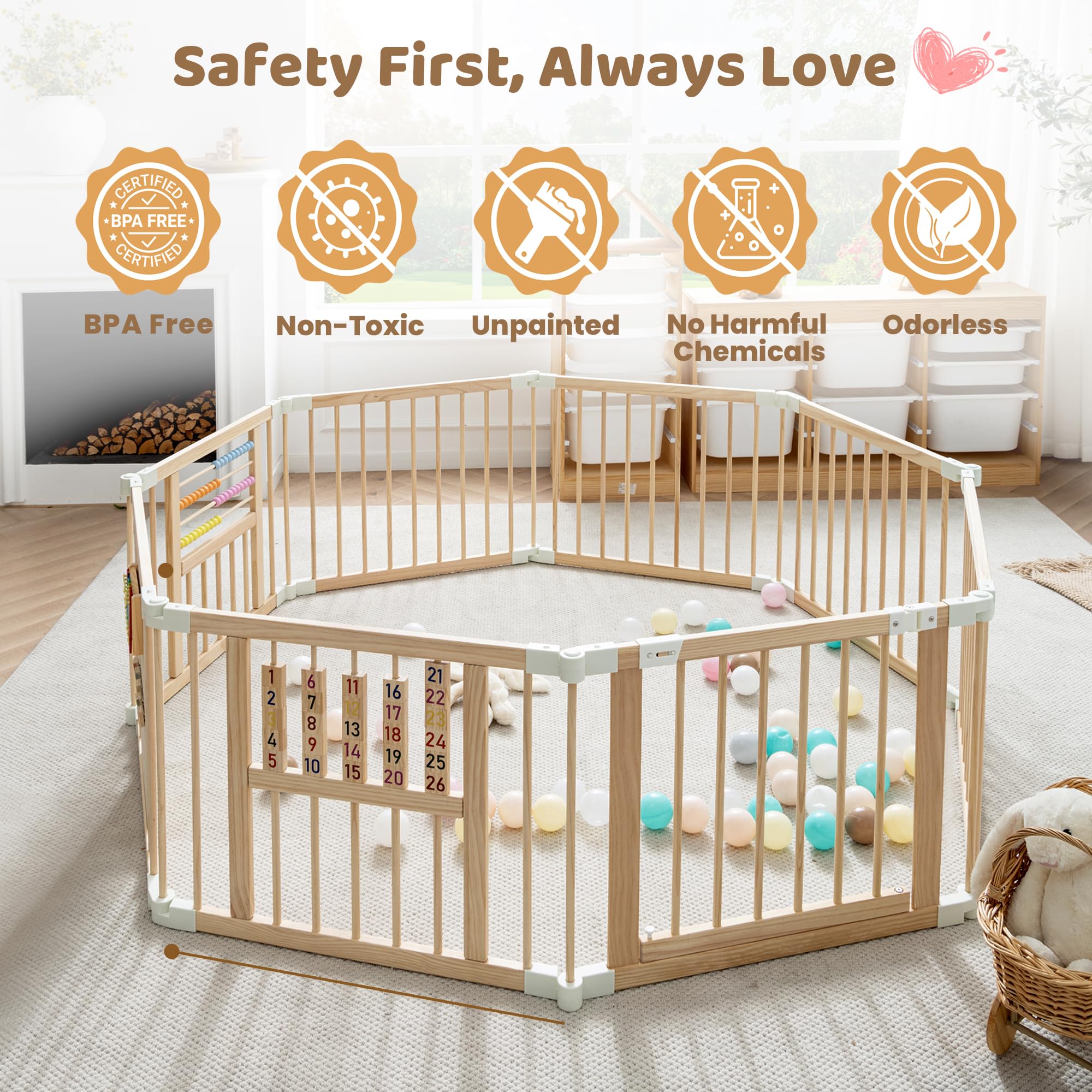 Amazon.com : GGF Wooden Playpen with 3 Learning Toys, Foldable